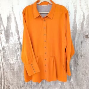 Soft Surroundings Pumpkin Easy Tencil Peplum Tunic Button Up Women's 3X